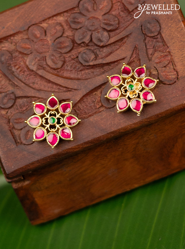 Antique screw type earrings floral design with jadau stones