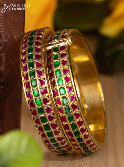 Jadau screw type bangles with jadau kemp stones