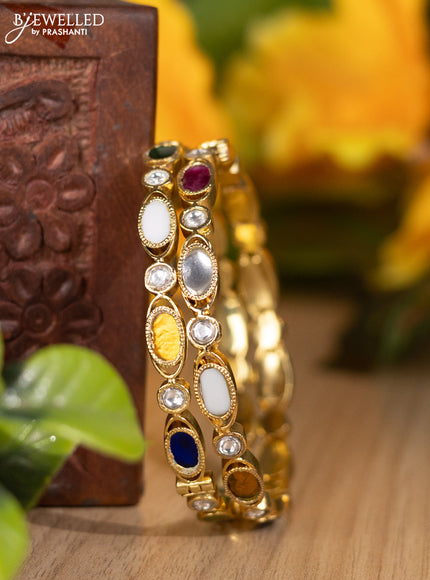 Jadau screw type bangles with jadau multicolour and kundan stones