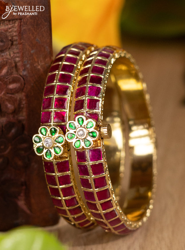 Jadau screw type bangles with jadau kemp and kundan stones