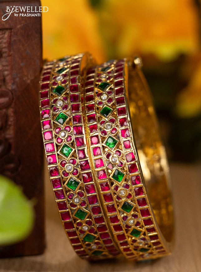 Jadau screw type bangles with jadau kemp and kundan stones