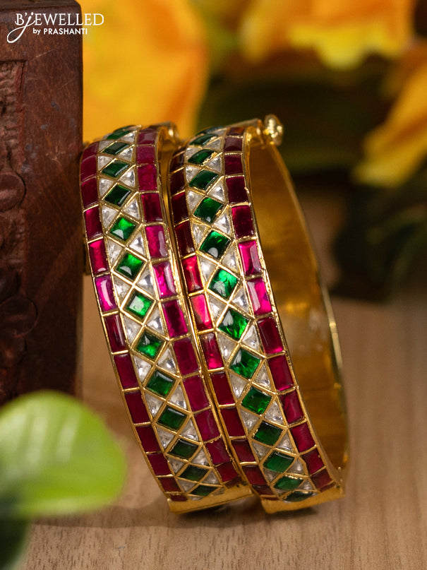 Jadau screw type bangles with jadau kemp and kundan stones