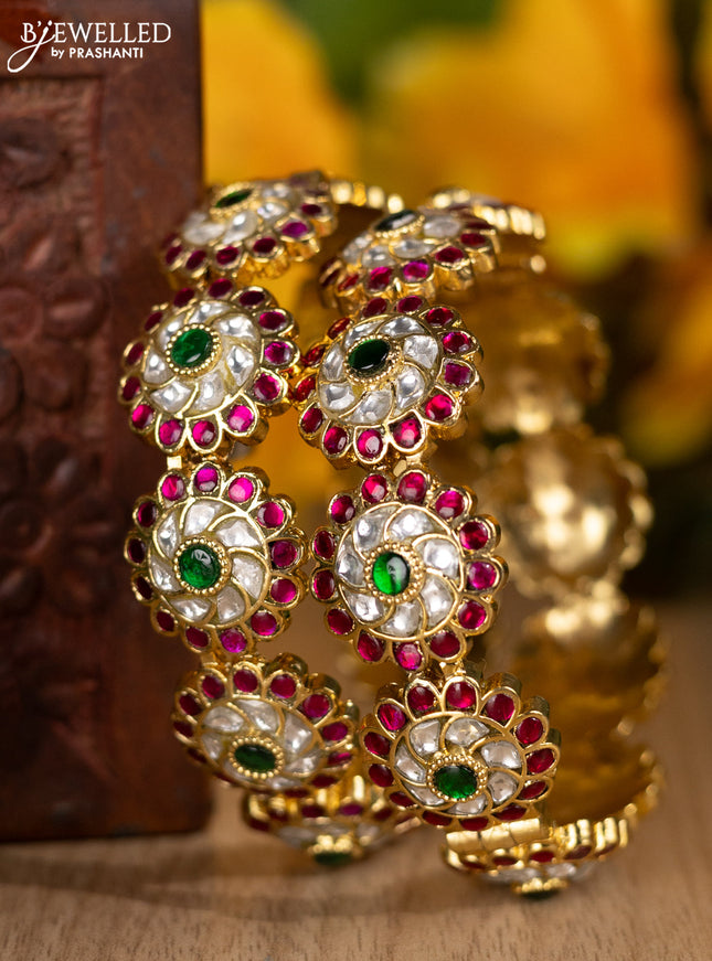 Jadau screw type bangles floral design with jadau kemp and kundan stones