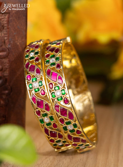 Jadau screw type bangles floral design with jadau kemp and kundan stones