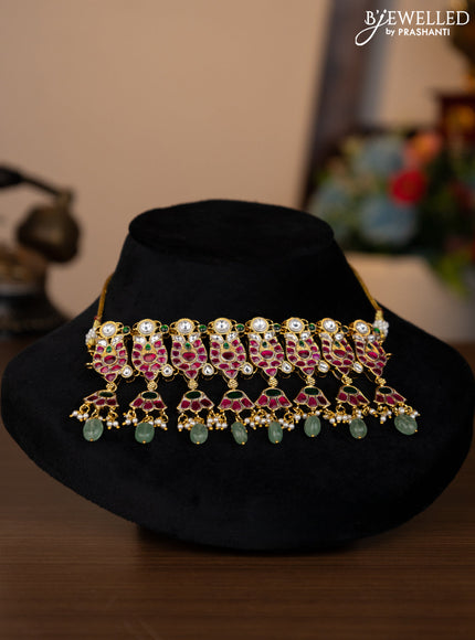 Antique choker lotus design with jadau kundan stones and natural beads & pearl hangings