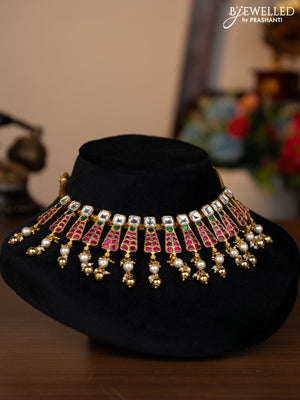Antique choker square shape with jadau kundan stones and pearl & golden beads hangings