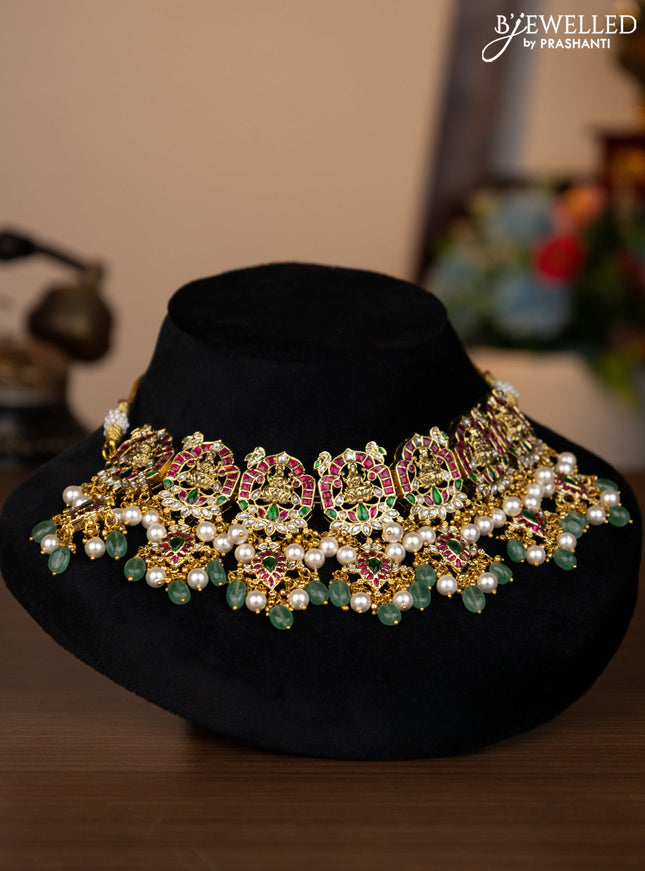 Antique choker lakshmi design with jadau kundan stones and natural beads & pearl hangings