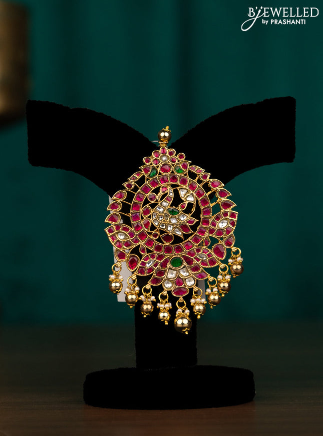 Antique pendant swan design with jadau kundan stones and pearl & golden beads hanging