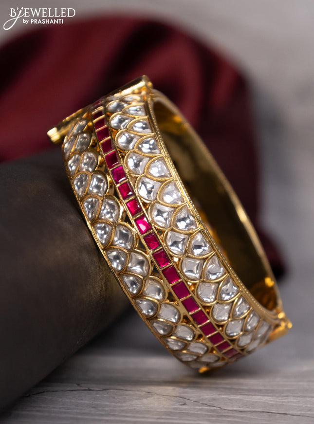 Antique screw type broadest bangle with kundan and pink jadau stones