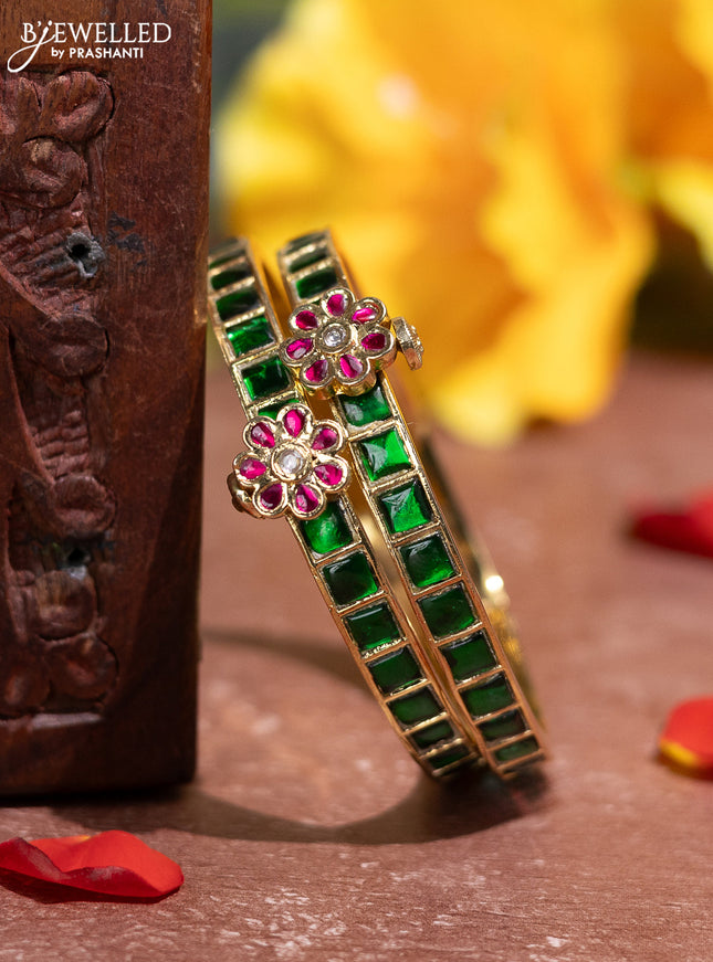 Jadau screw type bangles with jadau kemp and kundan stones