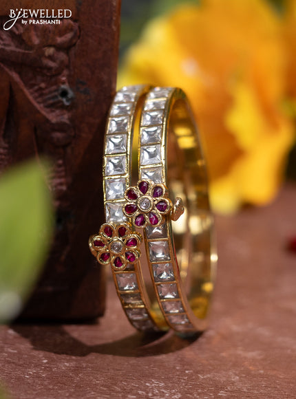 Jadau screw type bangle with pink and kundan stones