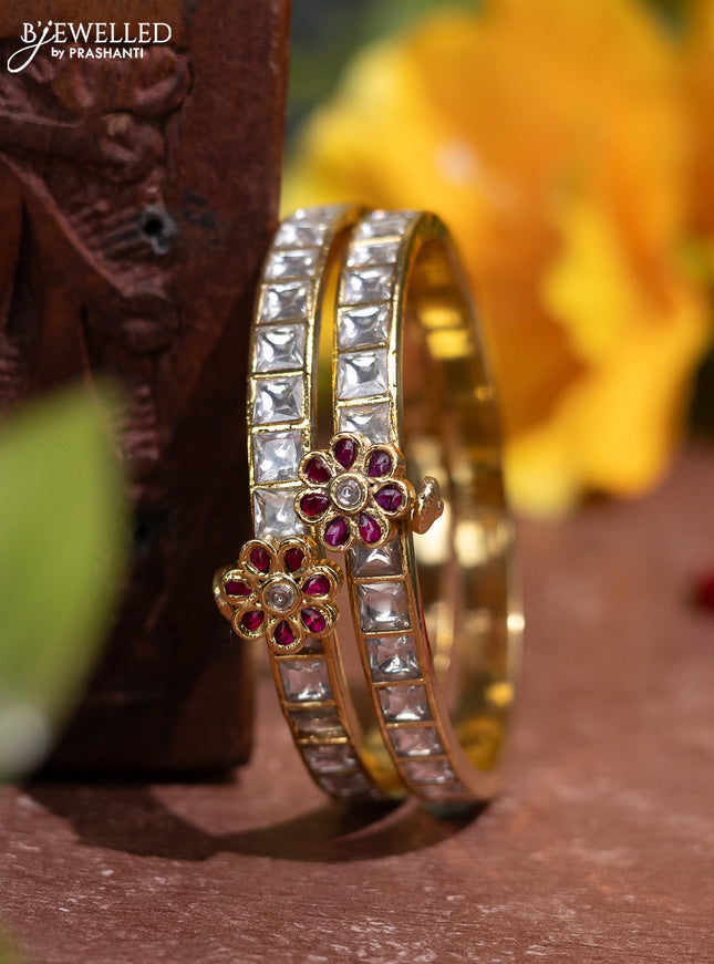 Jadau screw type bangle with pink and kundan stones