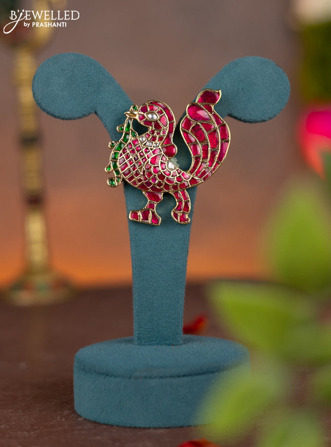 Jadau pendant peacock design with jadau kundan stones