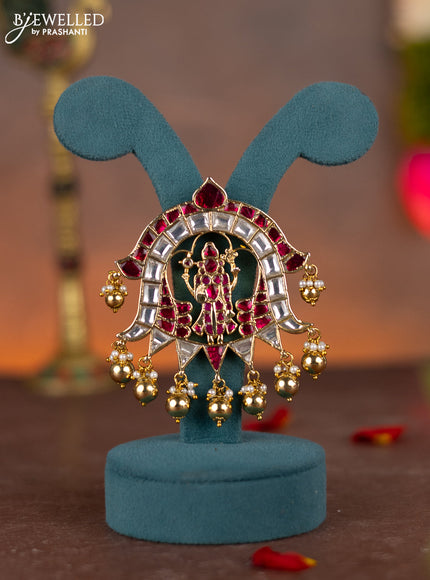 Jadau pendant tirupati balaji design with jadau kundan stones and pearl & golden beads hanging