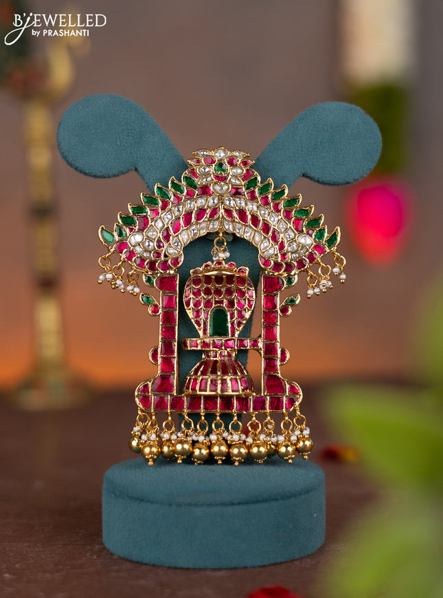 Jadau pendant shivlinga design with jadau kundan stones and pearl & golden beads hanging