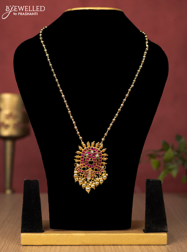 Jadau haaram double peacock design with jadau kundan stones with pearl and golden beads hanging without earrings
