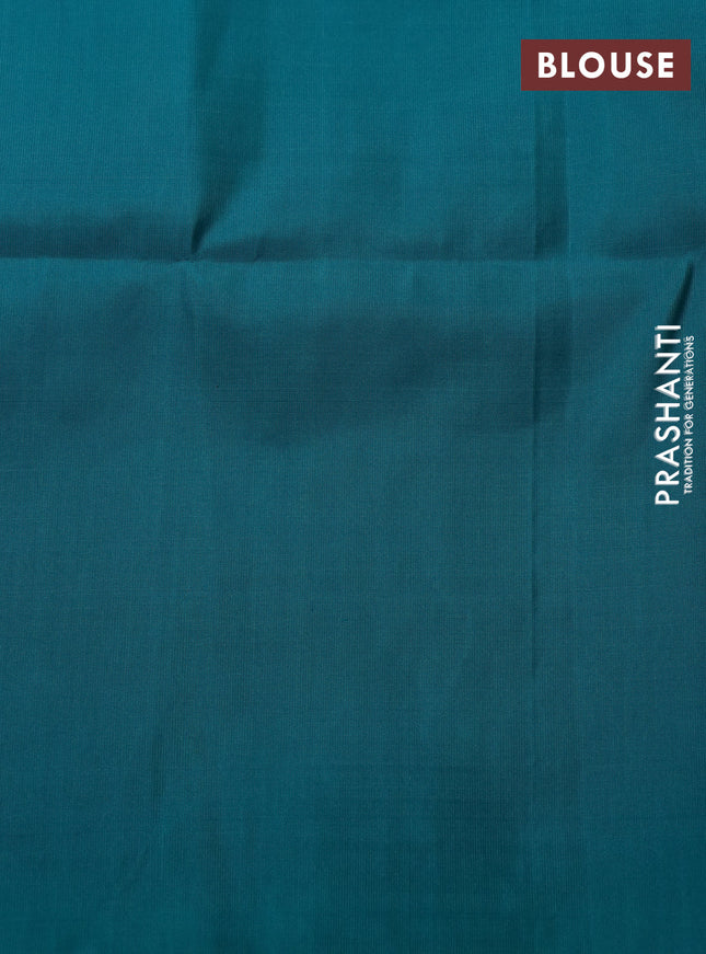 Pure soft silk saree pink and teal blue with allover silver zari brocade weaves and long silver zari woven border