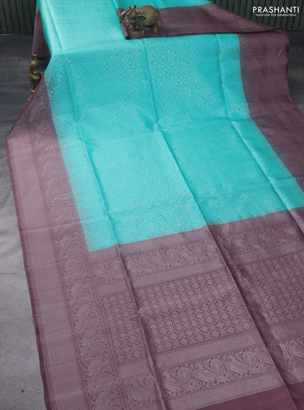 Pure soft silk saree teal shade and rosy brown with silver zari woven brocade weaves and silver zari woven annam border