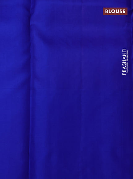 Pure soft silk saree peach pink and royal blue with allover silver zari weaves and silver zari woven butta border