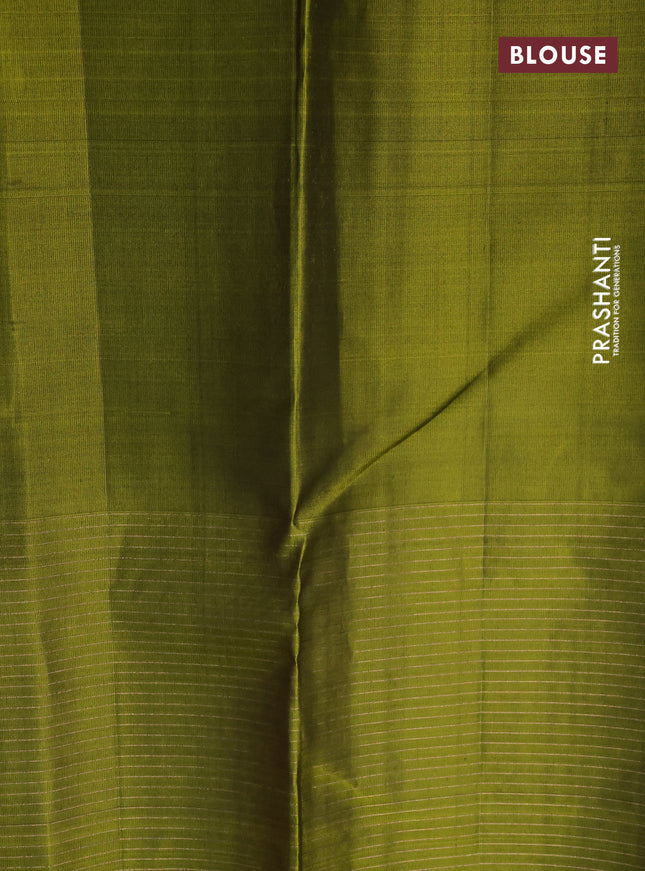 Pure soft silk saree pink and mehendi green with allover zari checked pattern and silver zari woven butta border