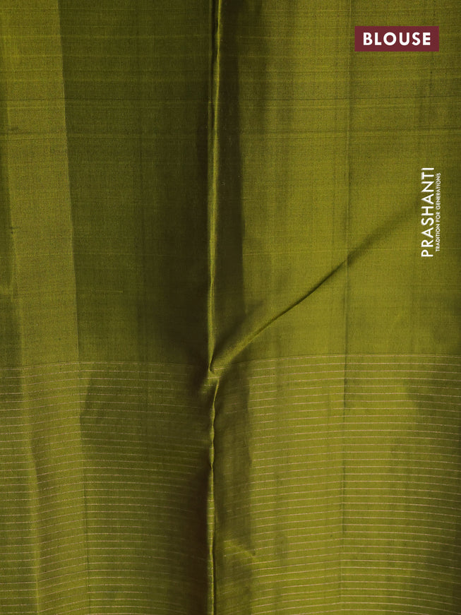 Pure soft silk saree pink and mehendi green with allover zari checked pattern and silver zari woven butta border