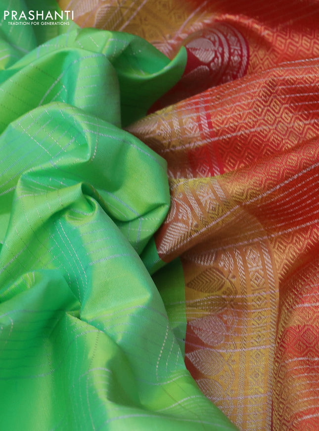 Pure soft silk saree fluorescent green and dual shade of pink with allover silver zari checked pattern and zari woven butta border