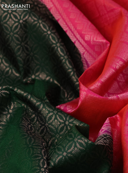 Pure soft silk saree green and dual shade of pinkish orange with allover zari woven brocade weaves and zari woven butta border