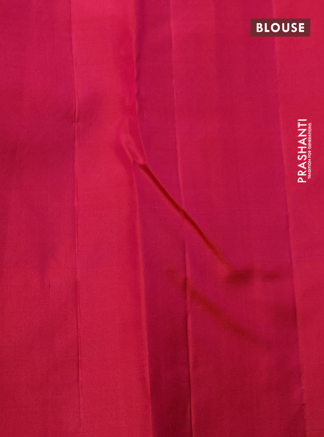 Pure soft silk saree green and dual shade of pinkish orange with allover zari woven brocade weaves and zari woven butta border