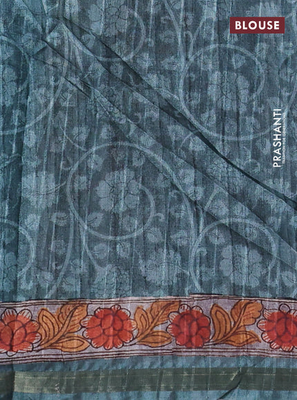 Semi tussar saree pink and pastel green shade with allover bandhani prints and kalamkari pallu & zari border