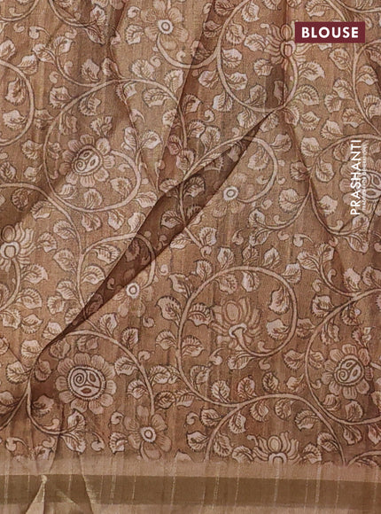 Semi tussar saree pink and sandal with allover shibori prints and kalamkari pallu & zari border