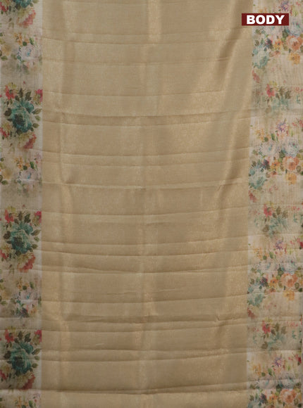 Tissue saree sandal with allover zari weaves and floral digital printed border