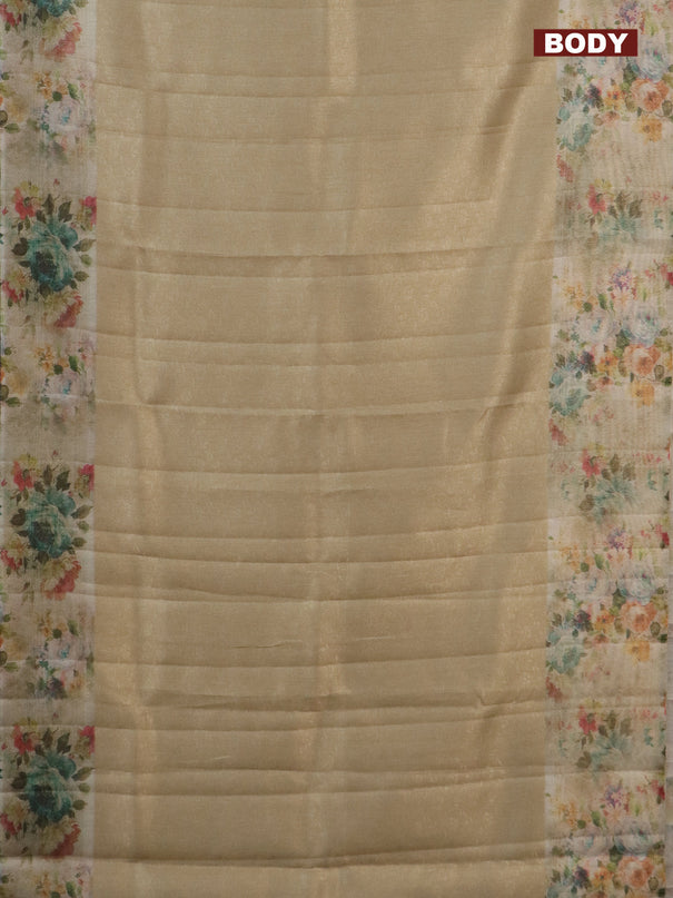 Tissue saree sandal with allover zari weaves and floral digital printed border