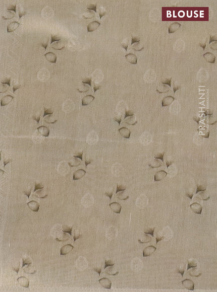 Tissue saree sandal with allover zari weaves and floral digital printed border