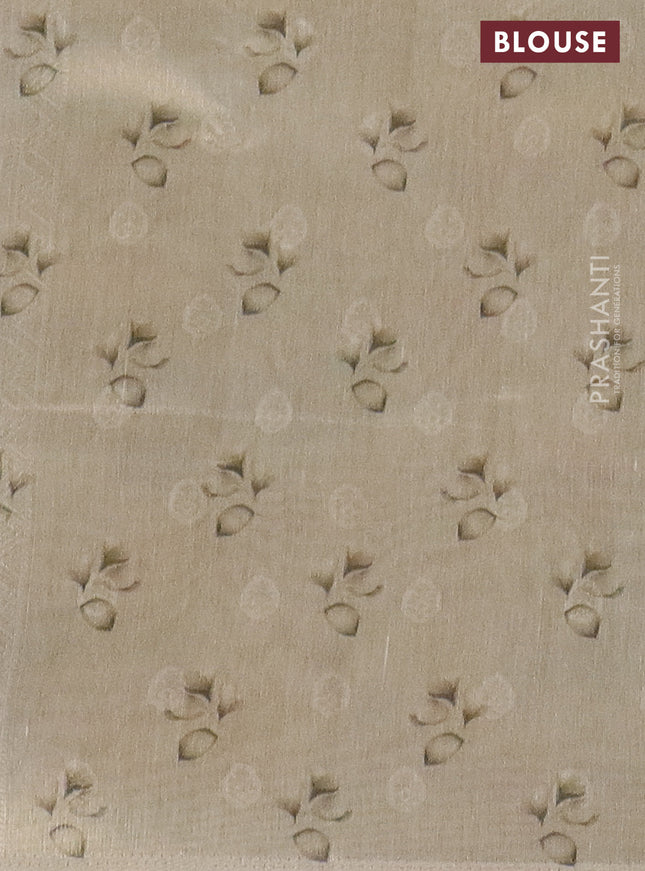 Tissue saree sandal with allover zari weaves and floral digital printed border