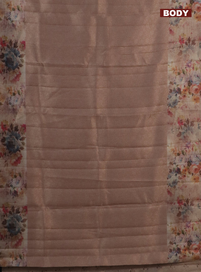 Tissue saree mild peach with allover zari weaves and floral digital printed border