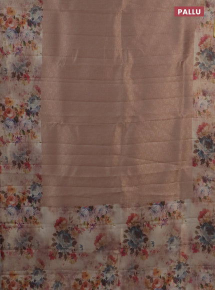 Tissue saree mild peach with allover zari weaves and floral digital printed border