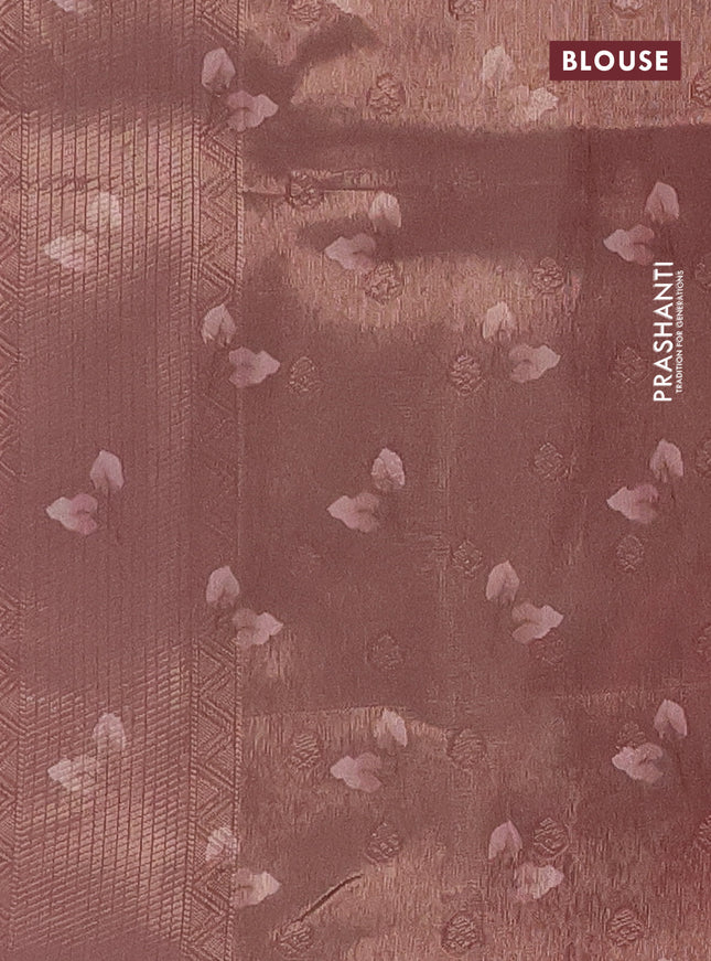 Tissue saree sandal and brown shade with allover zari weaves and floral digital printed border