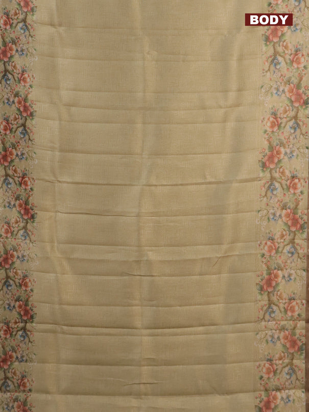Tissue saree sandal with allover zari weaves and floral digital printed border