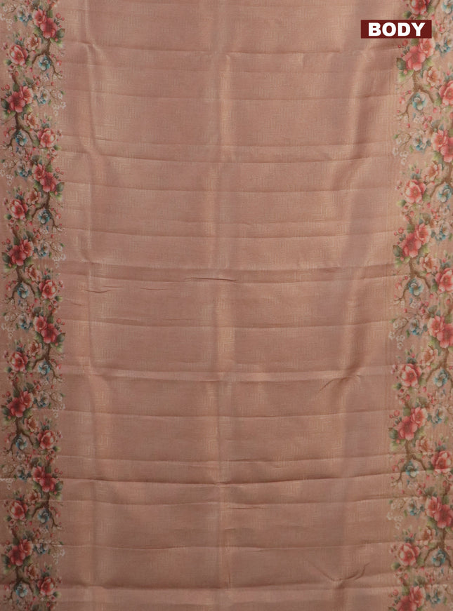 Tissue saree mild peach with allover zari weaves and floral digital printed border