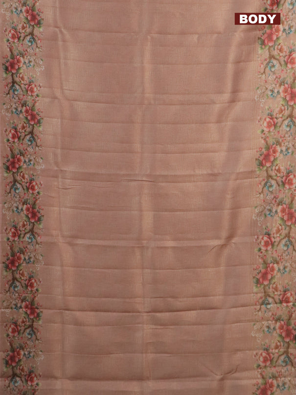 Tissue saree mild peach with allover zari weaves and floral digital printed border