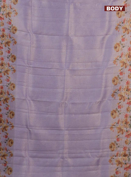 Tissue saree pastel lavender with allover zari weaves and floral digital printed border
