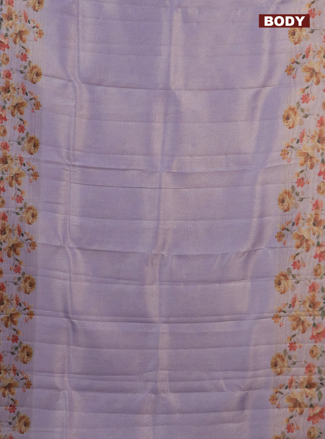 Tissue saree pastel lavender with allover zari weaves and floral digital printed border