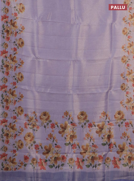 Tissue saree pastel lavender with allover zari weaves and floral digital printed border