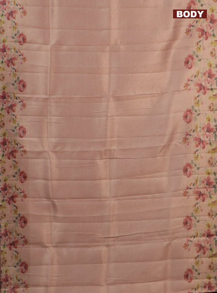 Tissue saree peach shade with allover zari weaves and floral digital printed border