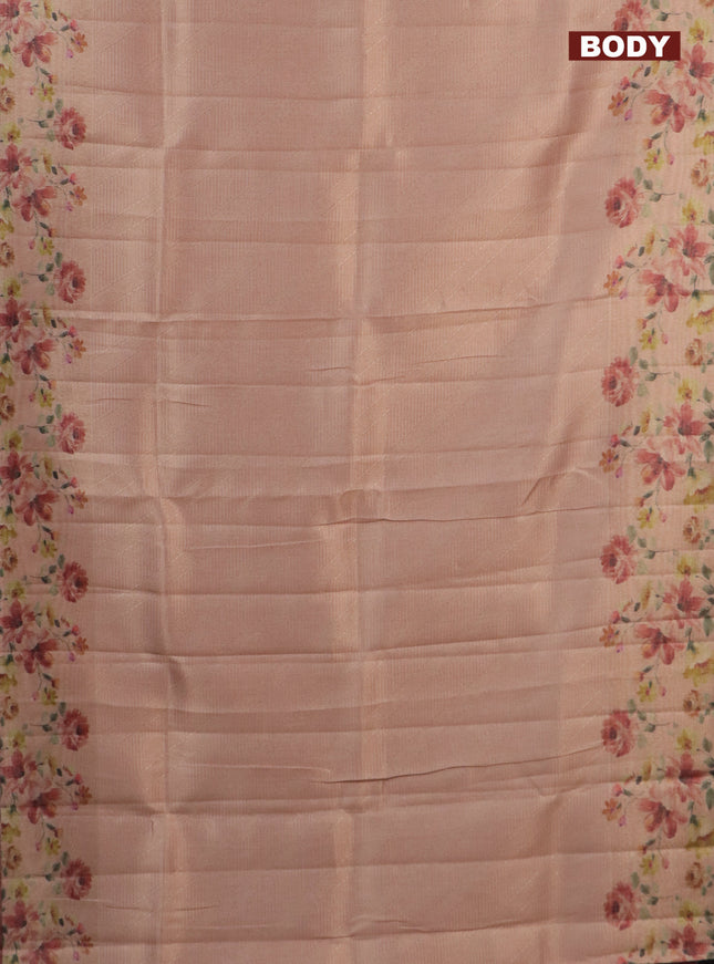 Tissue saree peach shade with allover zari weaves and floral digital printed border
