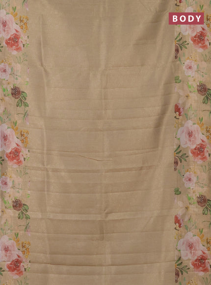 Tissue saree sandal with allover zari weaves and floral digital printed border