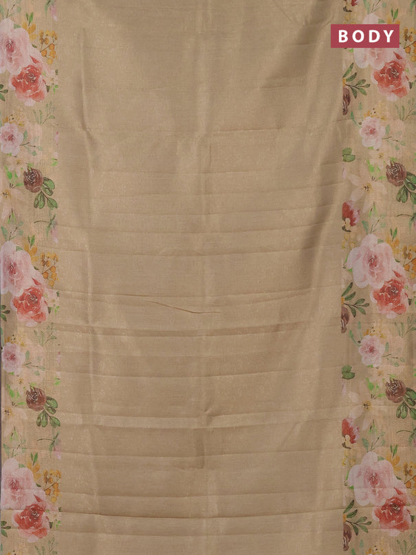 Tissue saree sandal with allover zari weaves and floral digital printed border