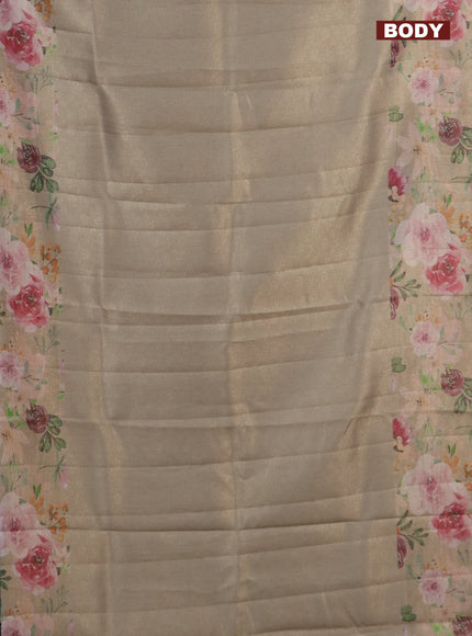 Tissue saree beige with allover zari weaves and floral digital printed border