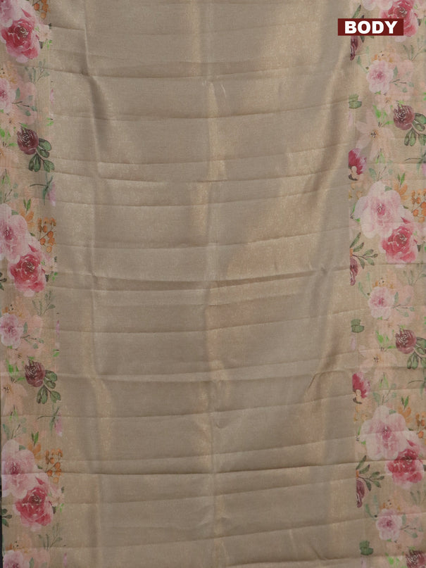 Tissue saree beige with allover zari weaves and floral digital printed border
