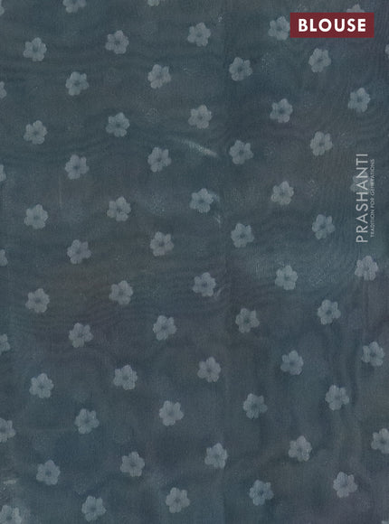 Tissue saree pastel green and grey with allover zari weaves and floral digital printed border
